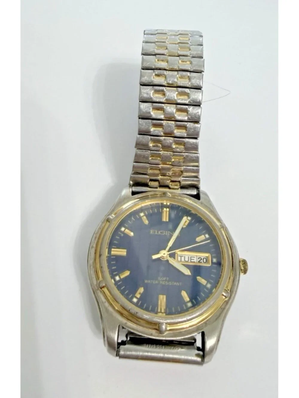 Vintage Elgin II Men's Watch Stainless Stretch Speidel Band Fair Needs Battery
